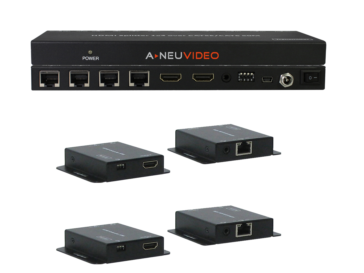 ANI-0104POE: HDMI POE 1x4 SPLITTER OVER CAT5e/6 EXTENDER