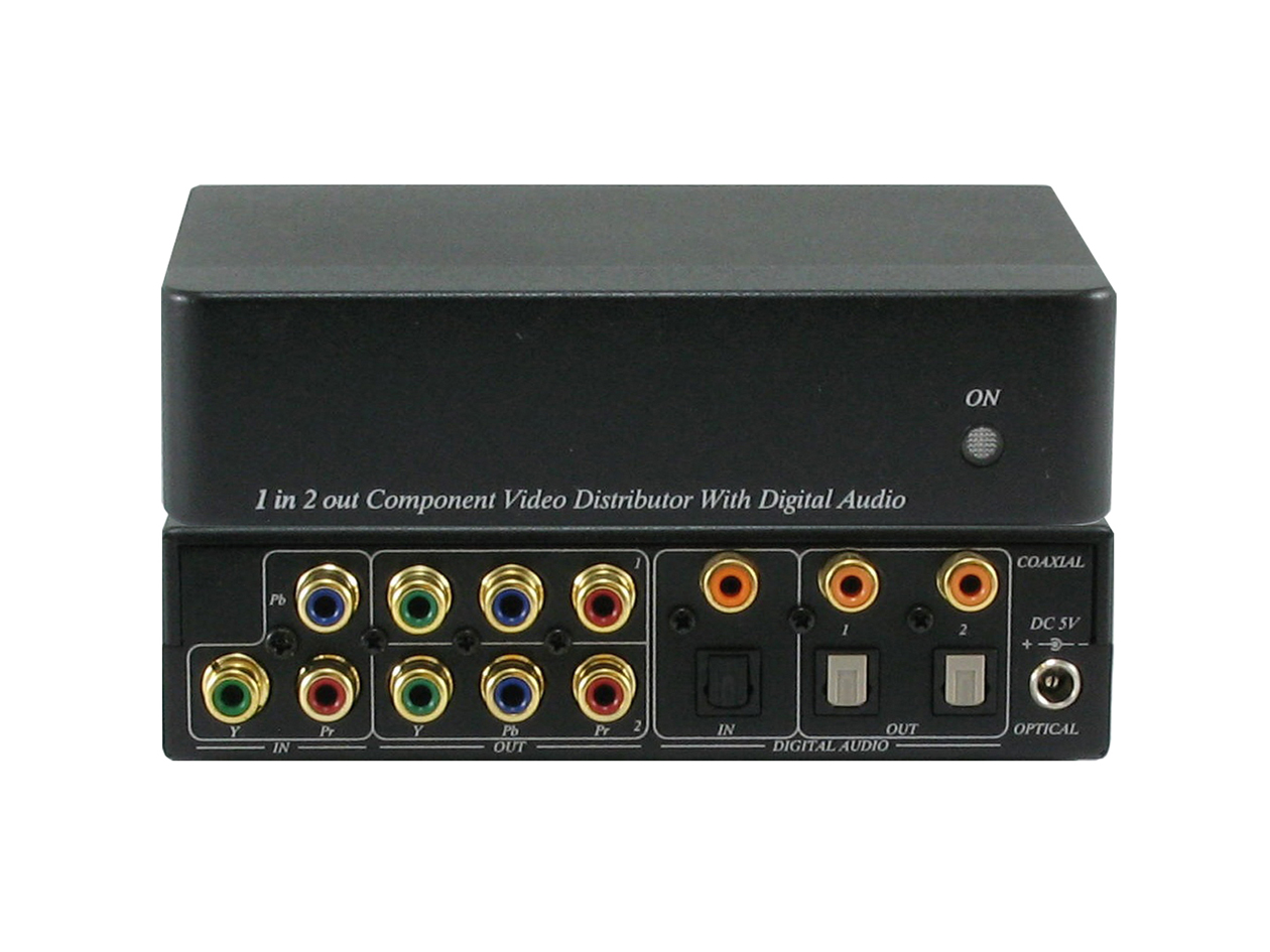 ANI-1X2COMPDA: 1x2 COMPONENT VIDEO (RCA) SPLITTER DISTRIBUTION AMPLIFIER w/ DIGITAL COAXIAL/OPTICAL AUDIO