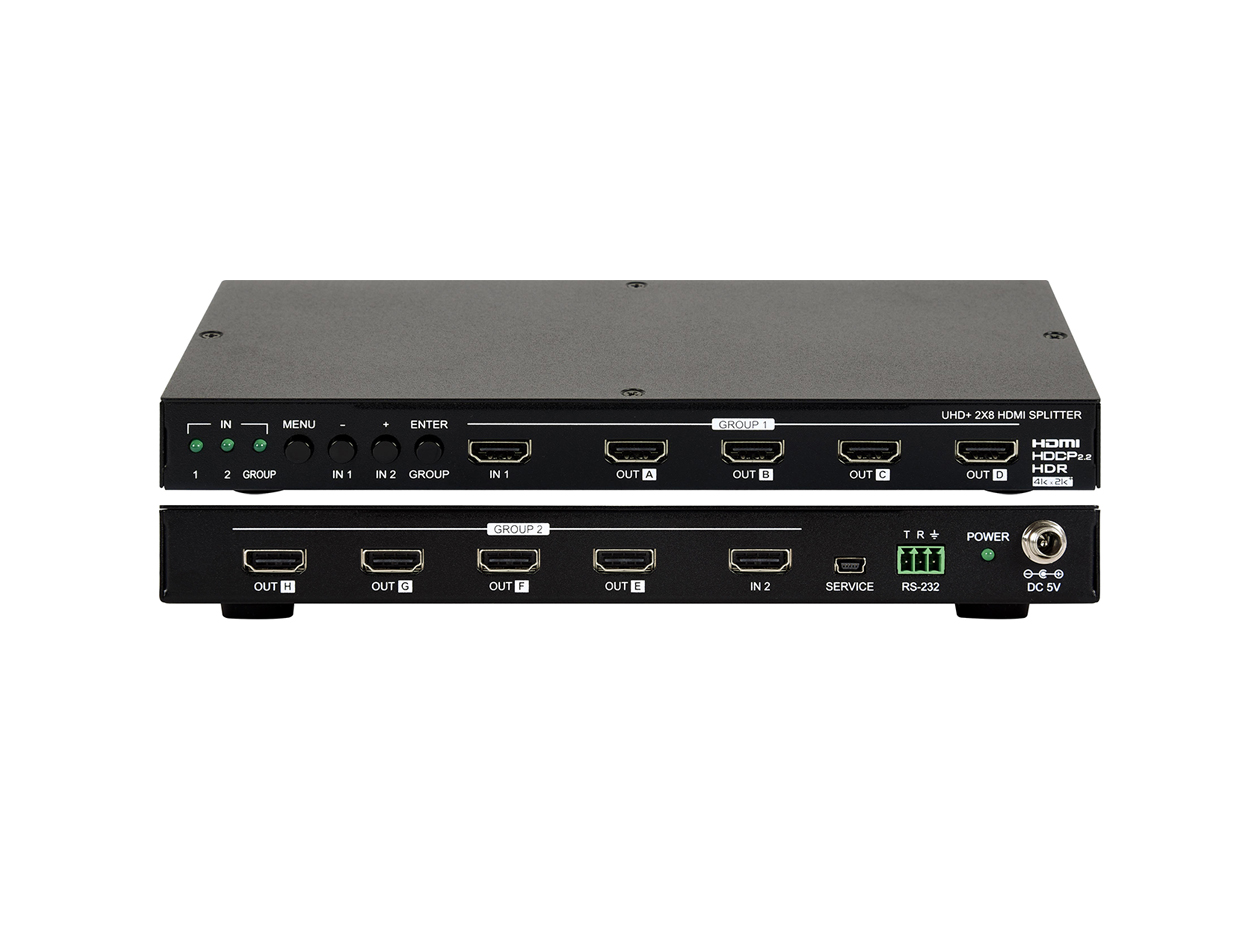 ANI-28UHDDA: 2x8 (or 2:1x4) UHD 4K@60Hz HDR 18G HDMI SPLITTER INDIVIDUAL OUTPUT SCALER
