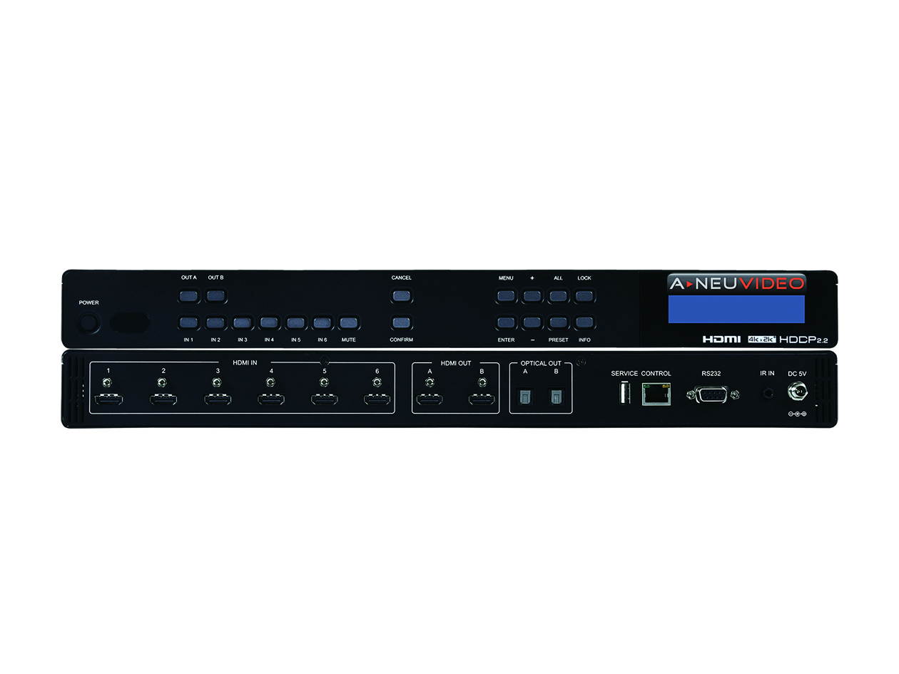 ANI-62HDRH: 6x2 HDR HDCP 2.2 4K@60Hz HDMI 18G MATRIX SWITCHER w/ AUDIO DE-EMBEDDING