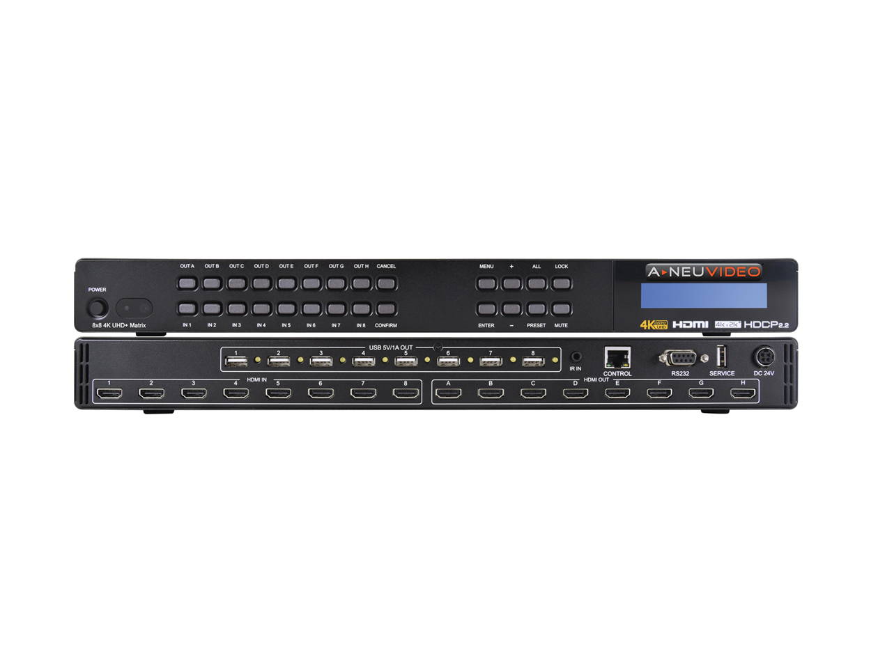 ANI-88HDRH: 8x8 HDR HDCP 2.2 4K@60Hz HDMI 18G MATRIX SWITCHER SCALER w/ USB POWER PORTS