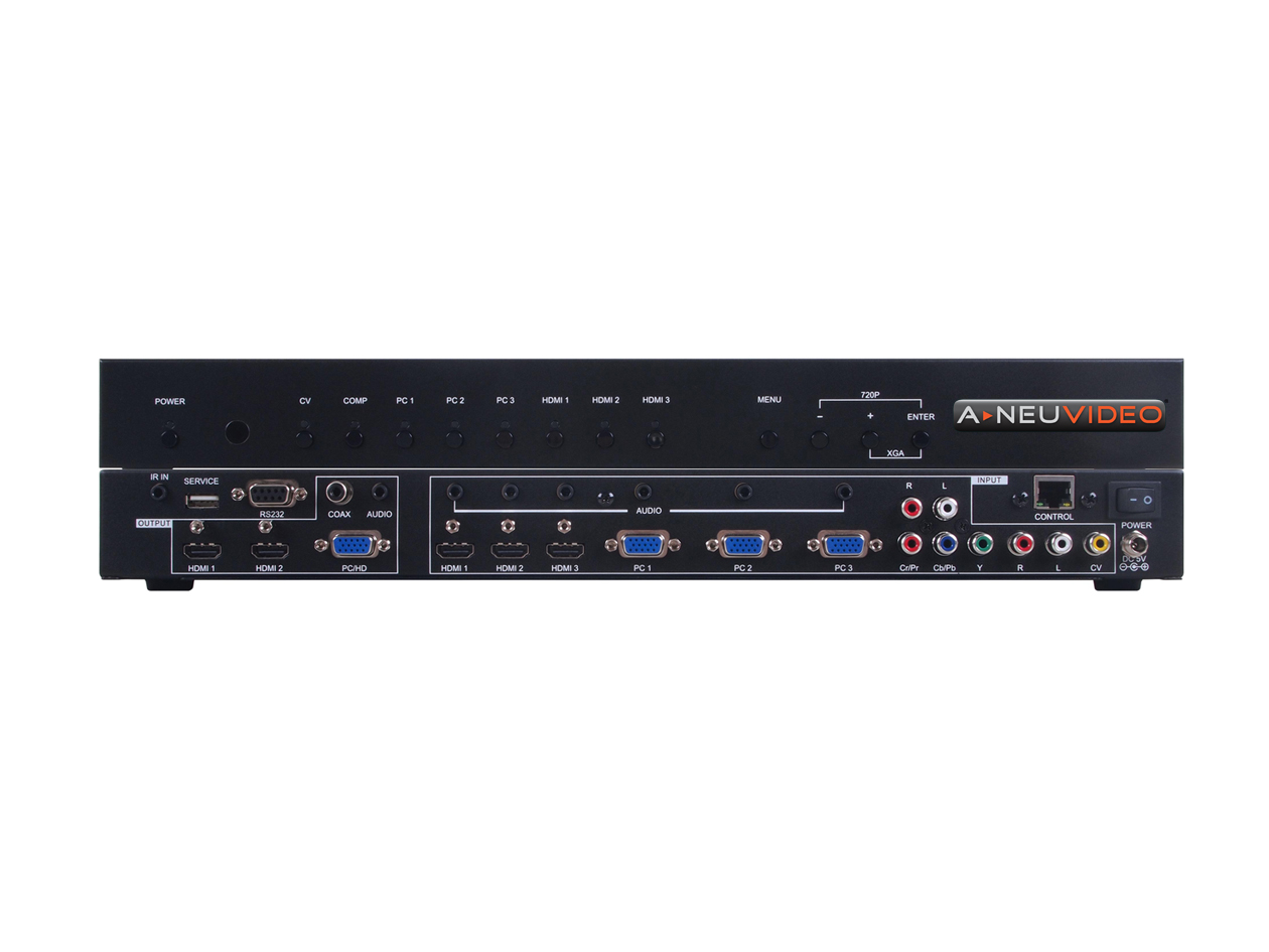 ANI-8MFS: 8x3 (mirrored) MULTI-FORMAT VIDEO SCALER SELECTOR SWITCH w/ VOLUME CONTROL MIRRORED HDMI & VGA OUTPUT