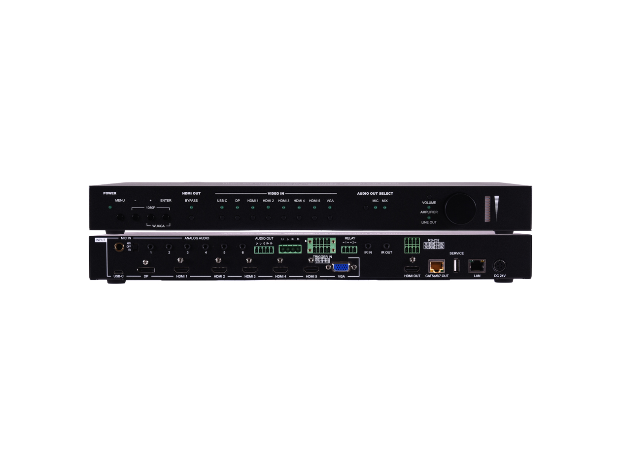 ANI-8X2MFS: 8x2 4K@60Hz MULTI-FORMAT HDMI/DP/USB-C/VGA to HDMI/HDBaseT SCALER PRESENTATION SWITCH w/ AUDIO